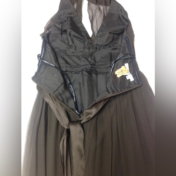 Maggy London Brown Cocktail Party Dress 8 Silk Chiffon Halter Top Empire Waist - Picture 5 of 8